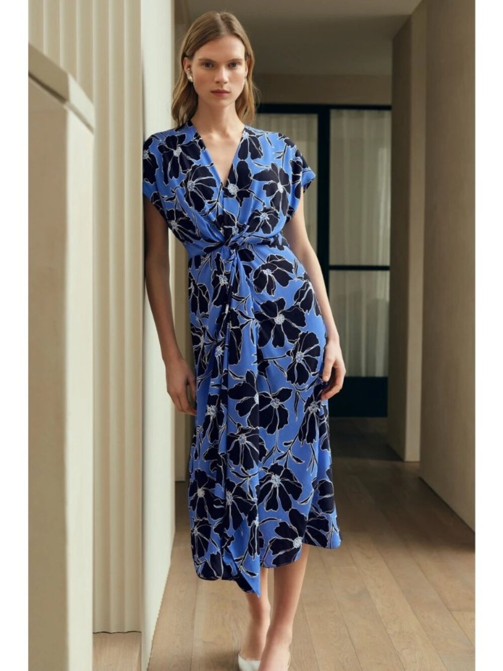 The Fold London Laramie Crepe Dress Summer Blue & Navy NWT UK 12 US 8